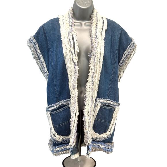 Women's Denim Handmade Vintage Fringed Western Boho Hippie Vest Pockets - Picture 1 of 9
